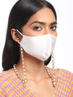 Blueberry - White 2 Ply Satin Pearl Chain Mask (Pack of 2)