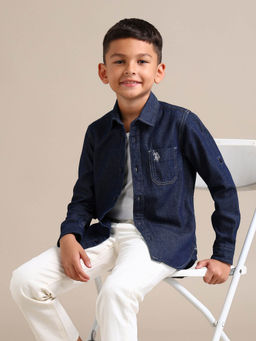 U.S. POLO ASSN. - Blue Solid/Plain Shirt