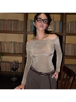 PARTIQ - Beige Off Shoulder Top