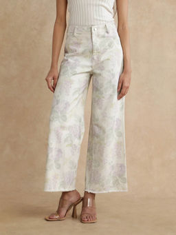 RAREISM - Prebin-B White Floral Print Wide Leg Pant
