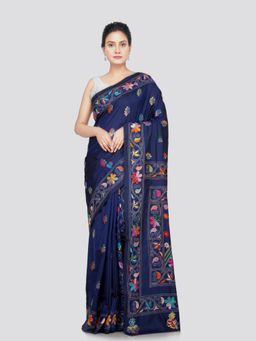 PinkLoom - Women's Silk Kantha Stitch Handwoven Saree with Unstitched Blouse