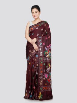 PinkLoom - Women's Silk Kantha Stitch Handwoven Saree with Unstitched Blouse