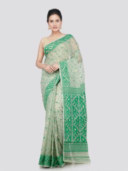 PinkLoom - Women's Cotton Jamdani Woven Saree without Blouse Piece