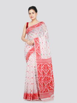 PinkLoom - Women's Cotton Jamdani Woven Saree without Blouse Piece