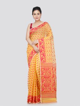 PinkLoom - Women's Cotton Jamdani Woven Saree without Blouse Piece