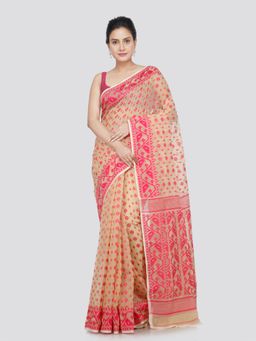 PinkLoom - Women's Cotton Jamdani Woven Saree without Blouse Piece
