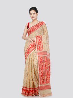 PinkLoom - Women's Cotton Jamdani Woven Saree without Blouse Piece