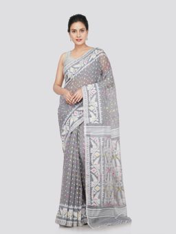 PinkLoom - Women's Cotton Jamdani Woven Saree without Blouse Piece