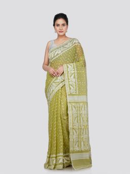 PinkLoom - Women's Cotton Jamdani Woven Saree without Blouse Piece