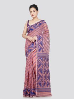 PinkLoom - Women's Cotton Jamdani Woven Saree without Blouse Piece