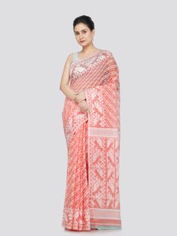 PinkLoom - Women's Cotton Jamdani Woven Saree without Blouse Piece