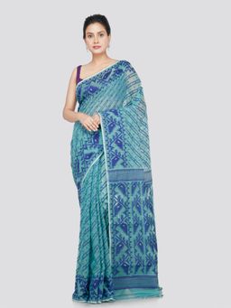 PinkLoom - Women's Cotton Jamdani Woven Saree without Blouse Piece