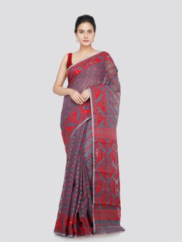 PinkLoom - Women's Cotton Jamdani Woven Saree without Blouse Piece