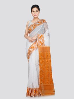 PinkLoom - Women's Cotton Jamdani Woven Saree without Blouse Piece