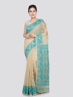 PinkLoom - Women's Cotton Jamdani Woven Saree without Blouse Piece
