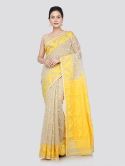 PinkLoom - Women's Cotton Jamdani Woven Saree without Blouse Piece