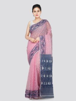 PinkLoom - Women's Cotton Jamdani Woven Saree without Blouse Piece