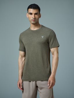 Technosport - Olive Men Solid Slim Fit Round Neck Sports T-Shirt with Double Cool