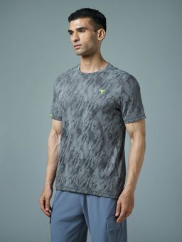 Technosport - Grey Men Jacquard Slim Fit Round Neck Sports T-Shirt with Double Cool