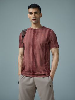 Technosport - Wine Men Jacquard Slim Fit Round Neck Sports T-Shirt with Double Cool