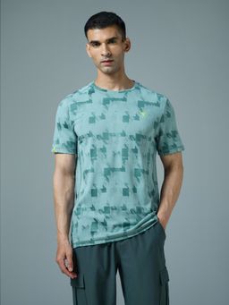 Technosport - Green Men Jacquard Slim Fit Round Neck Sports T-Shirt with Double Cool