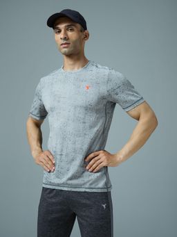 Technosport - Grey Men Jacquard Slim Fit Round Neck Sports T-Shirt with Double Cool