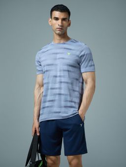 Technosport - Blue Men Jacquard Slim Fit Round Neck Sports T-Shirt with Double Cool