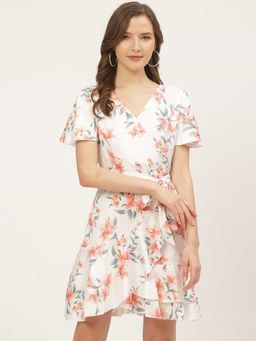 ANVI Be Yourself - Women White Printed Fit And Flare Dress