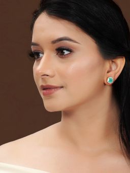 Designbox - Square Stud Earrings with Sky Blue Stone