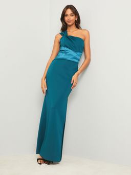 Lipsy - Teal Twisted One Shoulder Maxi Dress