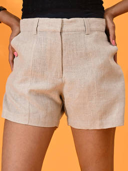 Maba India - Female Linen Beige Shorts