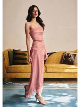 Old Marigold - Women Satin Pink Self Design Skirt