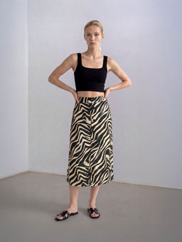 DaKauz - Black Button-Front Zebra Print Skirt