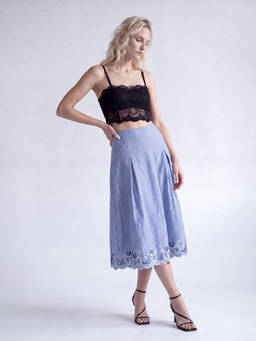 DaKauz - Blue Stripe Bottom Scallop Skirt