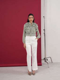 AMOSHI - Green Rielle Ruffle Shirt And Trouser