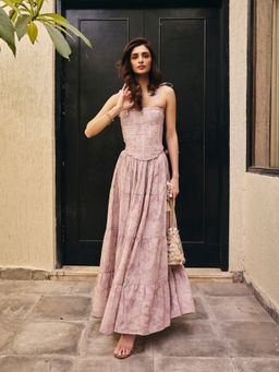 Old Marigold - Women Linen Purple Floral Skirt