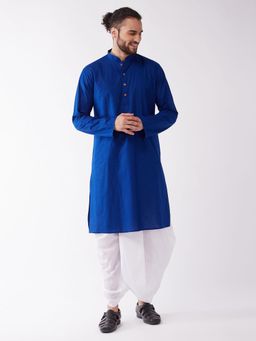 Vastramay - Mens Blue & White Cotton Blend Kurta with Dhoti (Set of 2)