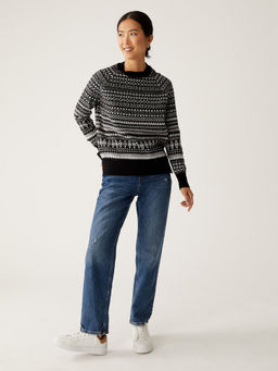 Marks & Spencer - Recycled Blend Fair Isle Relaxed Black Sweater
