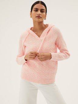 Marks & Spencer - Cable Knit Hooded Pink Hoodie