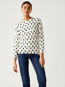 Marks & Spencer - Supersoft Diamond Print Crew Neck White Sweater