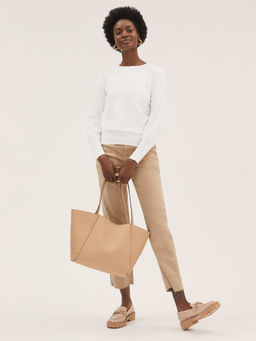 Marks & Spencer - Knitted Crew Neck Blouson Sleeve Cream Sweater