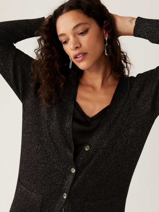 Buy Marks Spencer Sparkly Longline Boyfriend Black Cardigan Online