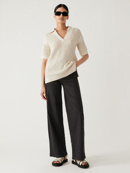 Marks & Spencer - White Pure Cotton Collared Knitted Ivory Top