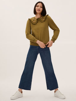 Marks & Spencer - Pure Cotton Embroidered Collared Brown Sweatshirt