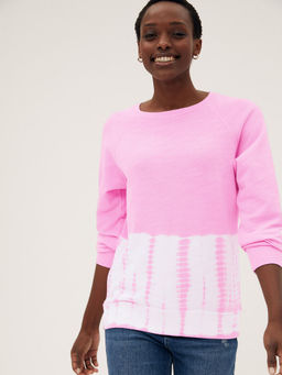 Marks & Spencer - Pure Cotton Tie Dye Crew Neck Pink Sweatshirt