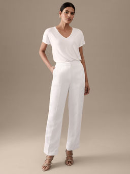 Marks & Spencer - Linen Blend Straight Leg White Trousers