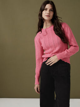 Marks & Spencer - Pointelle Fitted Pink Sweater with Wool