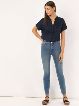 Marks & Spencer - Cotton Mix Plain Straight Fit Blue Jeans