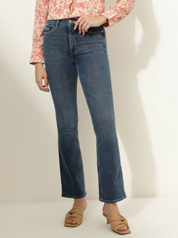 Marks & Spencer - Cotton Mix Plain Wide Blue Jeans