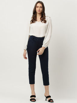 Marks & Spencer - Cotton Mix Slim Fit Cropped Navy Blue Trouser